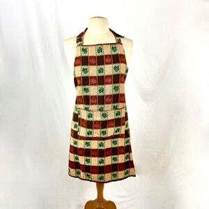 Pumpkins and Leaves Woven Bib Apron Orange Green Cotton Halloween Thanksgiving